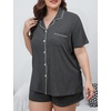 image:imageSWOMOG Womens Plus Size Pajamas Set Button Down Tops Short Sleeve Sleepwear Soft Pajama Shorts 2 Pcs Lounge Sets With PocketDark Gary