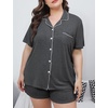 image:imageSWOMOG Womens Plus Size Pajamas Set Button Down Tops Short Sleeve Sleepwear Soft Pajama Shorts 2 Pcs Lounge Sets With PocketDark Gary