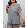 image:imageSWOMOG Womens Plus Size Pajamas Set Button Down Tops Short Sleeve Sleepwear Soft Pajama Shorts 2 Pcs Lounge Sets With PocketGary
