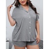 image:imageSWOMOG Womens Plus Size Pajamas Set Button Down Tops Short Sleeve Sleepwear Soft Pajama Shorts 2 Pcs Lounge Sets With PocketGary