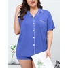 image:imageSWOMOG Womens Plus Size Pajamas Set Button Down Tops Short Sleeve Sleepwear Soft Pajama Shorts 2 Pcs Lounge Sets With PocketLavender