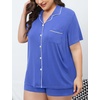 image:imageSWOMOG Womens Plus Size Pajamas Set Button Down Tops Short Sleeve Sleepwear Soft Pajama Shorts 2 Pcs Lounge Sets With PocketLavender