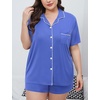 image:imageSWOMOG Womens Plus Size Pajamas Set Button Down Tops Short Sleeve Sleepwear Soft Pajama Shorts 2 Pcs Lounge Sets With PocketLavender