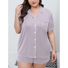 image:imageSWOMOG Womens Plus Size Pajamas Set Button Down Tops Short Sleeve Sleepwear Soft Pajama Shorts 2 Pcs Lounge Sets With PocketLilac