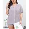 image:imageSWOMOG Womens Plus Size Pajamas Set Button Down Tops Short Sleeve Sleepwear Soft Pajama Shorts 2 Pcs Lounge Sets With PocketLilac