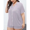 image:imageSWOMOG Womens Plus Size Pajamas Set Button Down Tops Short Sleeve Sleepwear Soft Pajama Shorts 2 Pcs Lounge Sets With PocketLilac