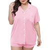 image:imageSWOMOG Womens Plus Size Pajamas Set Button Down Tops Short Sleeve Sleepwear Soft Pajama Shorts 2 Pcs Lounge Sets With PocketPink