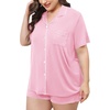 image:imageSWOMOG Womens Plus Size Pajamas Set Button Down Tops Short Sleeve Sleepwear Soft Pajama Shorts 2 Pcs Lounge Sets With PocketPink
