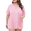 image:imageSWOMOG Womens Plus Size Pajamas Set Button Down Tops Short Sleeve Sleepwear Soft Pajama Shorts 2 Pcs Lounge Sets With PocketPink