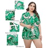 image:imageSWOMOG Womens Plus Size Pajamas Set Button Down Tops Short Sleeve Sleepwear Soft Pajama Shorts 2 Pcs Lounge Sets With PocketPink Leaves