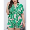 image:imageSWOMOG Womens Plus Size Pajamas Set Button Down Tops Short Sleeve Sleepwear Soft Pajama Shorts 2 Pcs Lounge Sets With PocketPink Leaves