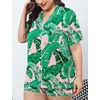 image:imageSWOMOG Womens Plus Size Pajamas Set Button Down Tops Short Sleeve Sleepwear Soft Pajama Shorts 2 Pcs Lounge Sets With PocketPink Leaves