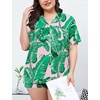 image:imageSWOMOG Womens Plus Size Pajamas Set Button Down Tops Short Sleeve Sleepwear Soft Pajama Shorts 2 Pcs Lounge Sets With PocketPink Leaves
