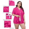 image:imageSWOMOG Womens Plus Size Pajamas Set Button Down Tops Short Sleeve Sleepwear Soft Pajama Shorts 2 Pcs Lounge Sets With PocketRose Red