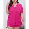 image:imageSWOMOG Womens Plus Size Pajamas Set Button Down Tops Short Sleeve Sleepwear Soft Pajama Shorts 2 Pcs Lounge Sets With PocketRose Red