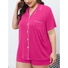 image:imageSWOMOG Womens Plus Size Pajamas Set Button Down Tops Short Sleeve Sleepwear Soft Pajama Shorts 2 Pcs Lounge Sets With PocketRose Red