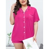 image:imageSWOMOG Womens Plus Size Pajamas Set Button Down Tops Short Sleeve Sleepwear Soft Pajama Shorts 2 Pcs Lounge Sets With PocketRose Red
