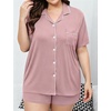 image:imageSWOMOG Womens Plus Size Pajamas Set Button Down Tops Short Sleeve Sleepwear Soft Pajama Shorts 2 Pcs Lounge Sets With PocketTaro Purple