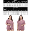 image:imageSWOMOG Womens Plus Size Pajamas Set Button Down Tops Short Sleeve Sleepwear Soft Pajama Shorts 2 Pcs Lounge Sets With PocketTaro Purple