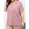 image:imageSWOMOG Womens Plus Size Pajamas Set Button Down Tops Short Sleeve Sleepwear Soft Pajama Shorts 2 Pcs Lounge Sets With PocketTaro Purple