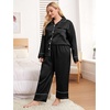 image:imageSWOMOG Womens Plus Size Pajamas Set Silk Satin Button Down Sleepwear Long Sleeve Pjs Set 2 Piece Loungewear with PocketsBlack