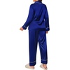 image:imageSWOMOG Womens Plus Size Pajamas Set Silk Satin Button Down Sleepwear Long Sleeve Pjs Set 2 Piece Loungewear with PocketsNavy Blue