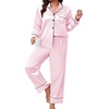 image:imageSWOMOG Womens Plus Size Pajamas Set Silk Satin Button Down Sleepwear Long Sleeve Pjs Set 2 Piece Loungewear with PocketsPink