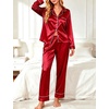 image:imageSWOMOG Womens Satin Pajamas Long Sleeve Sleepwear Silk Soft Button Down Loungewear Pjs Set SXXLA  Reda