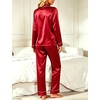 image:imageSWOMOG Womens Satin Pajamas Long Sleeve Sleepwear Silk Soft Button Down Loungewear Pjs Set SXXLA  Reda