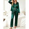 image:imageSWOMOG Womens Satin Pajamas Long Sleeve Sleepwear Silk Soft Button Down Loungewear Pjs Set SXXLDeep Green