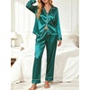 image:imageSWOMOG Womens Satin Pajamas Long Sleeve Sleepwear Silk Soft Button Down Loungewear Pjs Set SXXLGreen