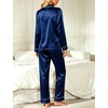 image:imageSWOMOG Womens Satin Pajamas Long Sleeve Sleepwear Silk Soft Button Down Loungewear Pjs Set SXXLNavy Blue