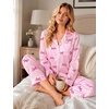 image:imageSWOMOG Womens Satin Pajamas Long Sleeve Sleepwear Silk Soft Button Down Loungewear Pjs Set SXXLPink Striped