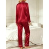 image:imageSWOMOG Womens Satin Pajamas Long Sleeve Sleepwear Silk Soft Button Down Loungewear Pjs Set SXXLRed Striped