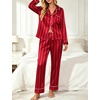 image:imageSWOMOG Womens Satin Pajamas Long Sleeve Sleepwear Silk Soft Button Down Loungewear Pjs Set SXXLRed Striped