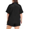 image:imageSWOMOG Womens Satin Plus Size Pajamas Silk Short Sleeve Pjs Sets Ruffle Shorts 2 Piece Loose Outfit Sleepwear with PocketBlack
