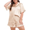 image:imageSWOMOG Womens Satin Plus Size Pajamas Silk Short Sleeve Pjs Sets Ruffle Shorts 2 Piece Loose Outfit Sleepwear with PocketChampagne