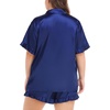 image:imageSWOMOG Womens Satin Plus Size Pajamas Silk Short Sleeve Pjs Sets Ruffle Shorts 2 Piece Loose Outfit Sleepwear with PocketNavy Blue