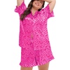 image:imageSWOMOG Womens Satin Plus Size Pajamas Silk Short Sleeve Pjs Sets Ruffle Shorts 2 Piece Loose Outfit Sleepwear with PocketPink Leopard