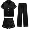 image:imageSWOMOG Womens Silk Satin Pajama Sets 3Pcs Button Down Pj Set Short Sleeve Sleepwear Loungewear Pjs Nightwear XSXXLBlack