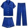 image:imageSWOMOG Womens Silk Satin Pajama Sets 3Pcs Button Down Pj Set Short Sleeve Sleepwear Loungewear Pjs Nightwear XSXXLBlue