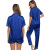 image:imageSWOMOG Womens Silk Satin Pajama Sets 3Pcs Button Down Pj Set Short Sleeve Sleepwear Loungewear Pjs Nightwear XSXXLBlue