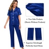 image:imageSWOMOG Womens Silk Satin Pajama Sets 3Pcs Button Down Pj Set Short Sleeve Sleepwear Loungewear Pjs Nightwear XSXXLBlue