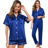 image:imageSWOMOG Womens Silk Satin Pajama Sets 3Pcs Button Down Pj Set Short Sleeve Sleepwear Loungewear Pjs Nightwear XSXXLBlue