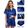 image:imageSWOMOG Womens Silk Satin Pajama Sets 3Pcs Button Down Pj Set Short Sleeve Sleepwear Loungewear Pjs Nightwear XSXXLBlue