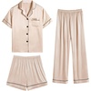image:imageSWOMOG Womens Silk Satin Pajama Sets 3Pcs Button Down Pj Set Short Sleeve Sleepwear Loungewear Pjs Nightwear XSXXLChampagne