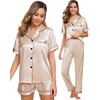 image:imageSWOMOG Womens Silk Satin Pajama Sets 3Pcs Button Down Pj Set Short Sleeve Sleepwear Loungewear Pjs Nightwear XSXXLChampagne