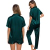 image:imageSWOMOG Womens Silk Satin Pajama Sets 3Pcs Button Down Pj Set Short Sleeve Sleepwear Loungewear Pjs Nightwear XSXXLDeep Green