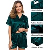 image:imageSWOMOG Womens Silk Satin Pajama Sets 3Pcs Button Down Pj Set Short Sleeve Sleepwear Loungewear Pjs Nightwear XSXXLDeep Green