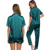 image:imageSWOMOG Womens Silk Satin Pajama Sets 3Pcs Button Down Pj Set Short Sleeve Sleepwear Loungewear Pjs Nightwear XSXXLGreen